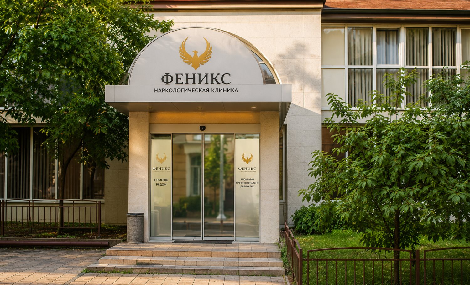 Вход в наркологическую клинику «Феникс» в Аше